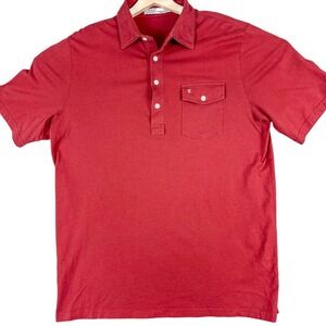 Criquet Polo Shirt Mens Large Red Organic Cotton Button Pocket Short Sleeve